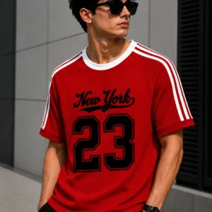 kaiba Men Printed Round Neck Cotton Blend Red T-Shirs