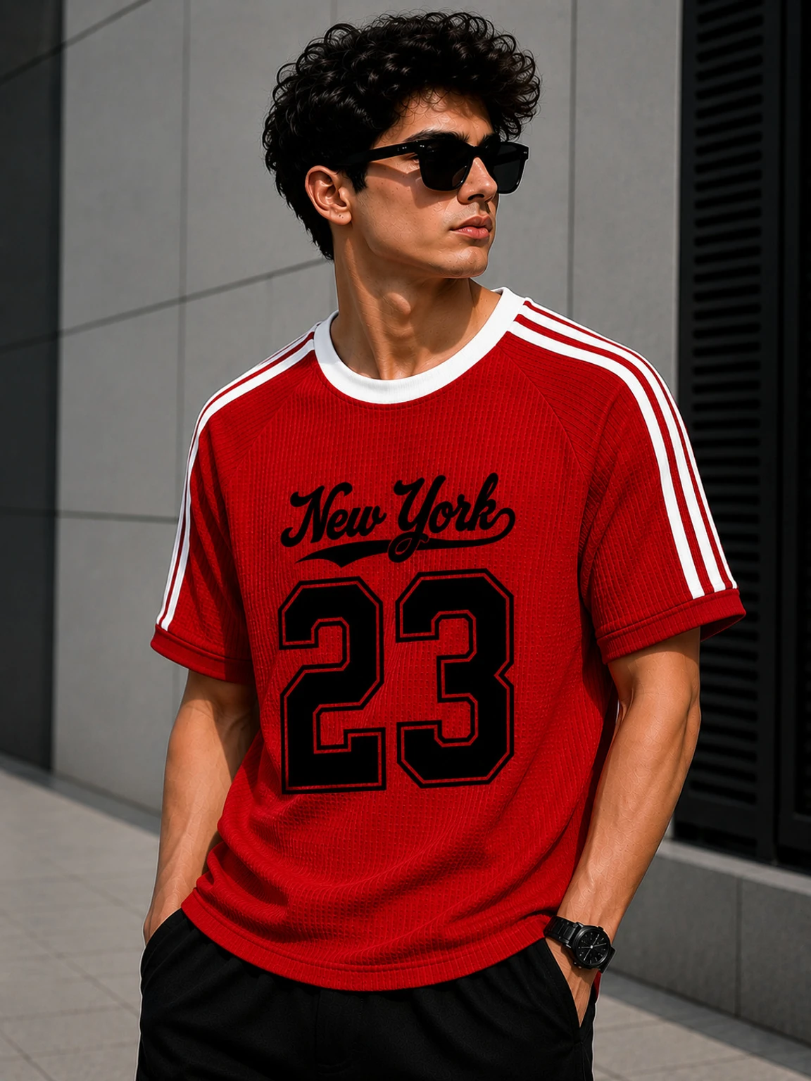 kaiba Men Printed Round Neck Cotton Blend Red T-Shirs