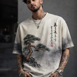 Force Men Printed Round Neck Cotton Blend White, Orange T-Shirt