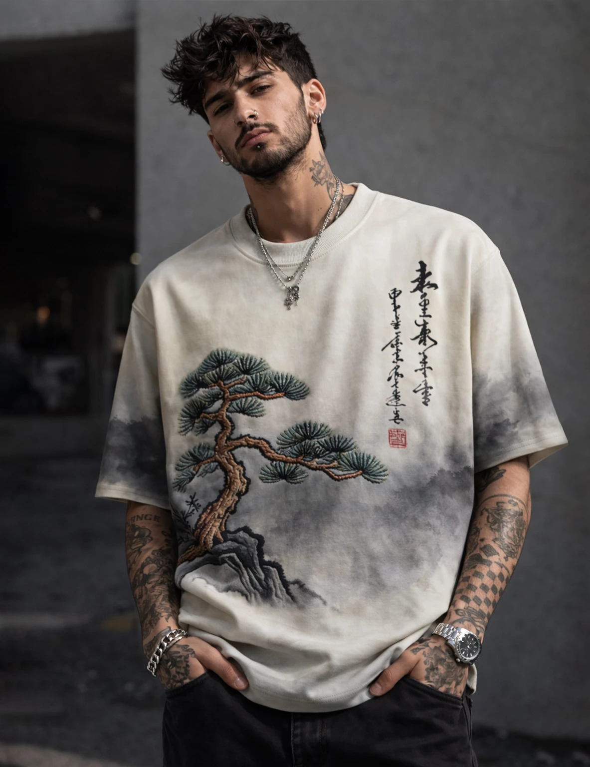 Force Men Printed Round Neck Cotton Blend White, Orange T-Shirt