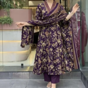 Aimca Printed Anarkali Kurta, Bottom & Dupatta Set